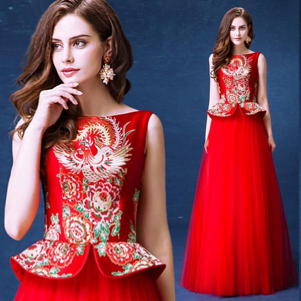 Buy cheap Chinese Traditional Bride Toast Set Dress Invisible Zipper Back Evening Dress TSJY140 from wholesalers