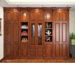 Customized Red Carved Solid Wood Wardrobe Closet Lacquer Paint With Island