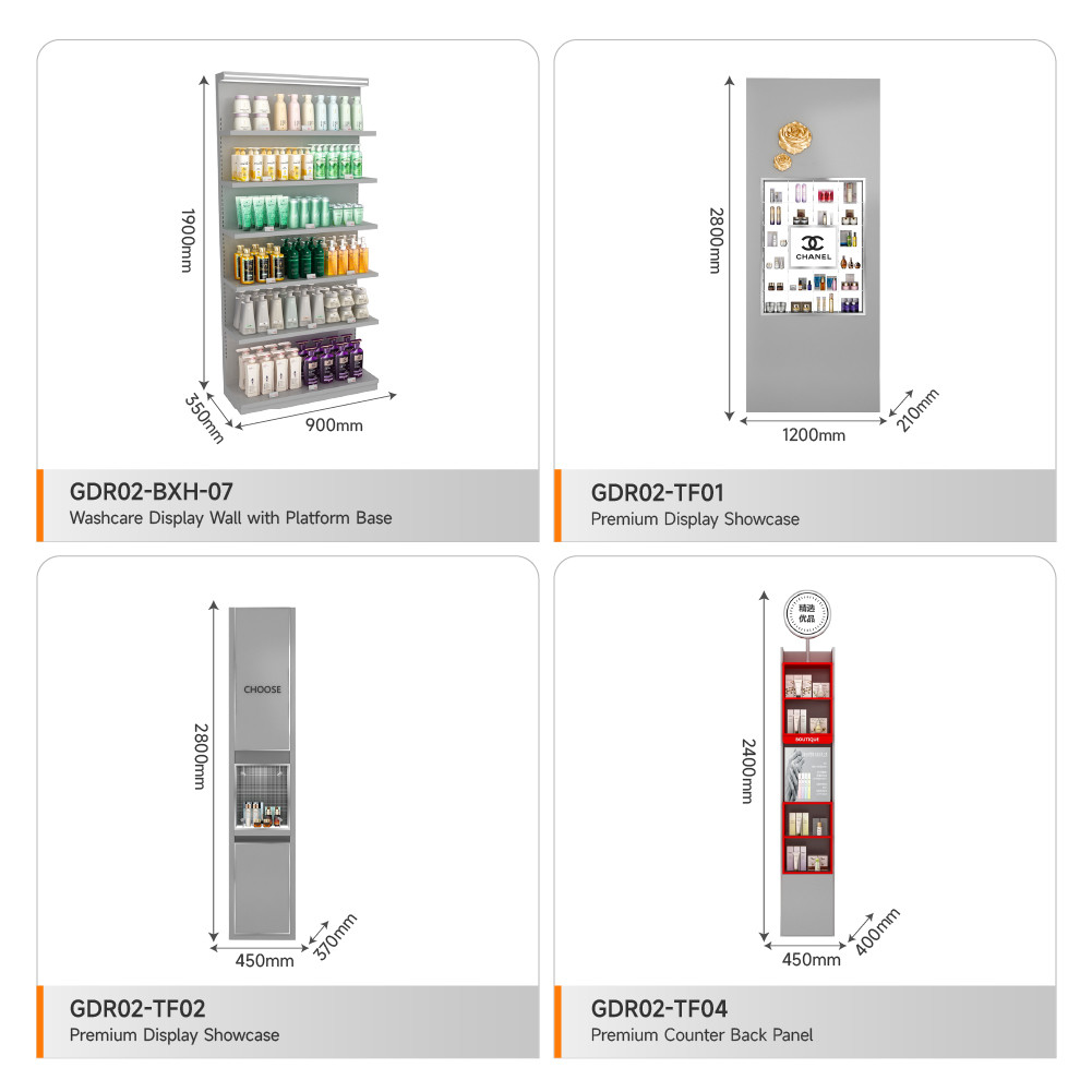 Retail Store Shelf Grey Wooden Display Cabinet With Led Lights For Customized Store Design And Branding Store Cabinet