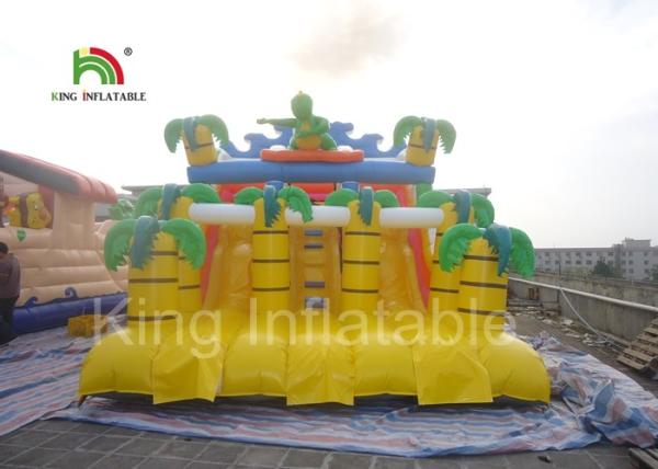 Outdoor 8m * 6m Double Lanes Dinosaur Blow Up Dry Slide By Plato 0.55mm PVC