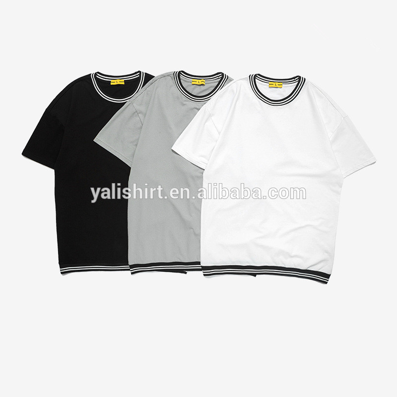 OEM high quality summer new striped rib campus style European American men's short sleeved casual T-shirt