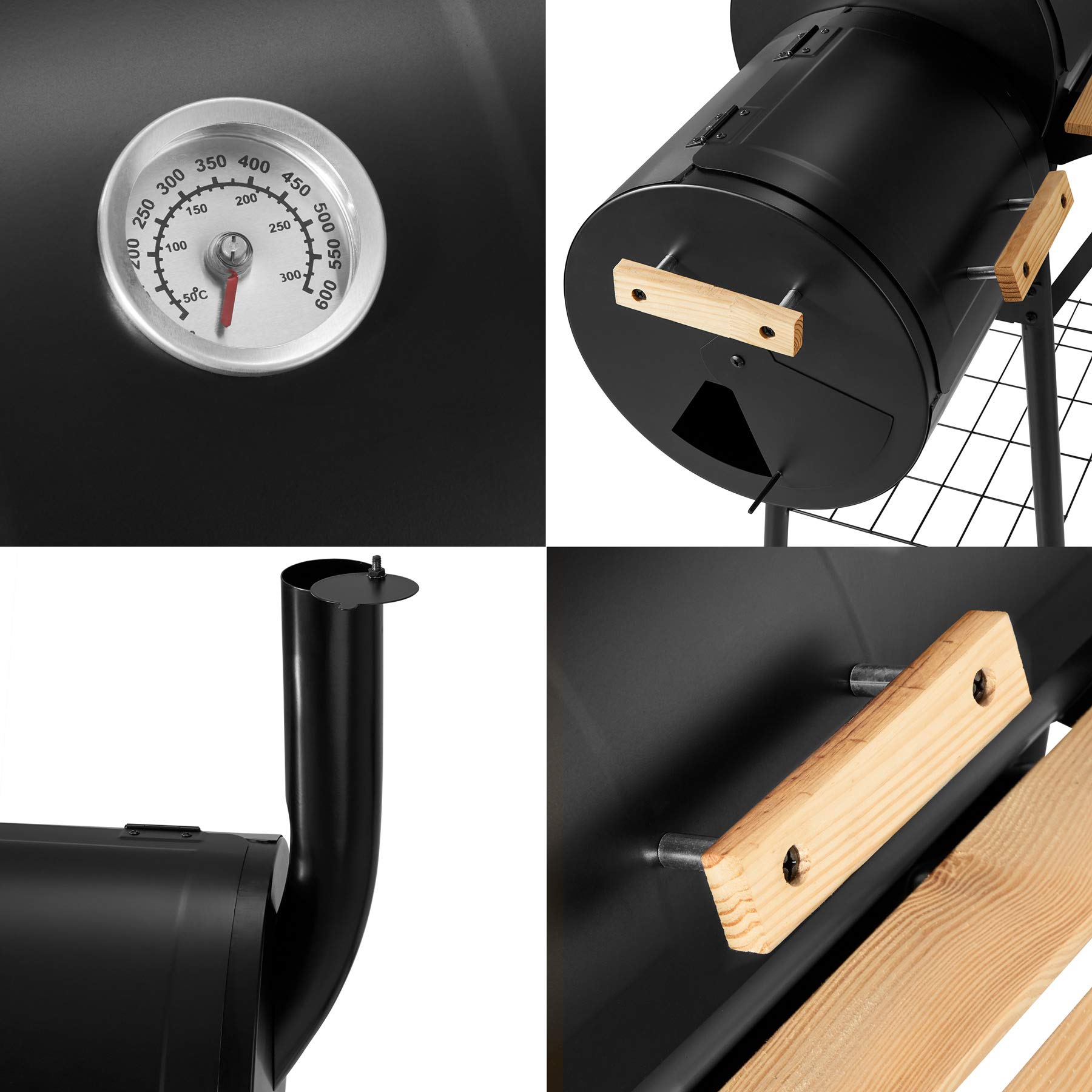 Chrome Plated BBQ Charcoal Smoker Grill with Temperature Gauge 71cm Cooking Height