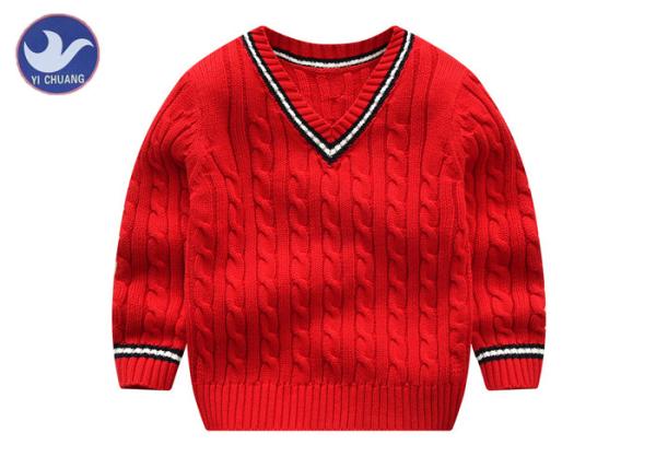 Buy cheap Cable Knitting Stripe Boys V Neck Sweater Full Reglan Sleeves School Uniforms from wholesalers