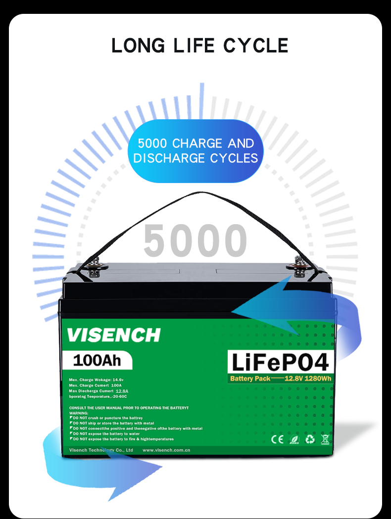 Visench high quality lifepo4 cells deye cycle Litium Battery Li Ion Lithium Lifepo4 12v100Ah back up Solar Energy System Battery