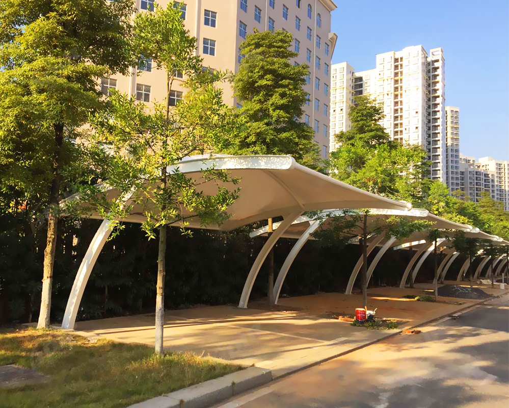 PVDF/PTFE PVC Coated T Tensile Car Parking Structure Shed Fire Resistance