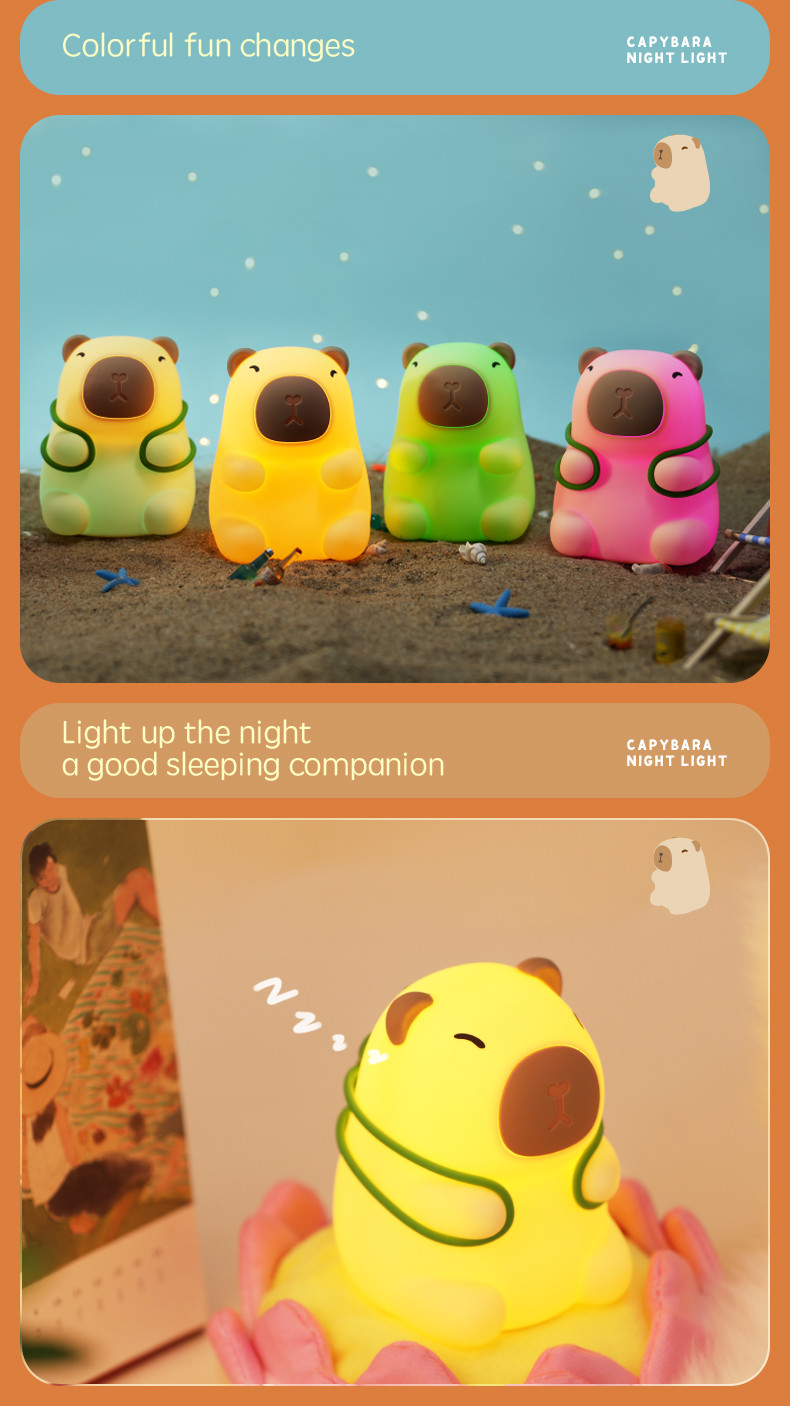 Custom Logo Capybara Kids Gift Bedroom Sleeping Cute Soft Lamp Color Gradient Dog Silicone Night Light