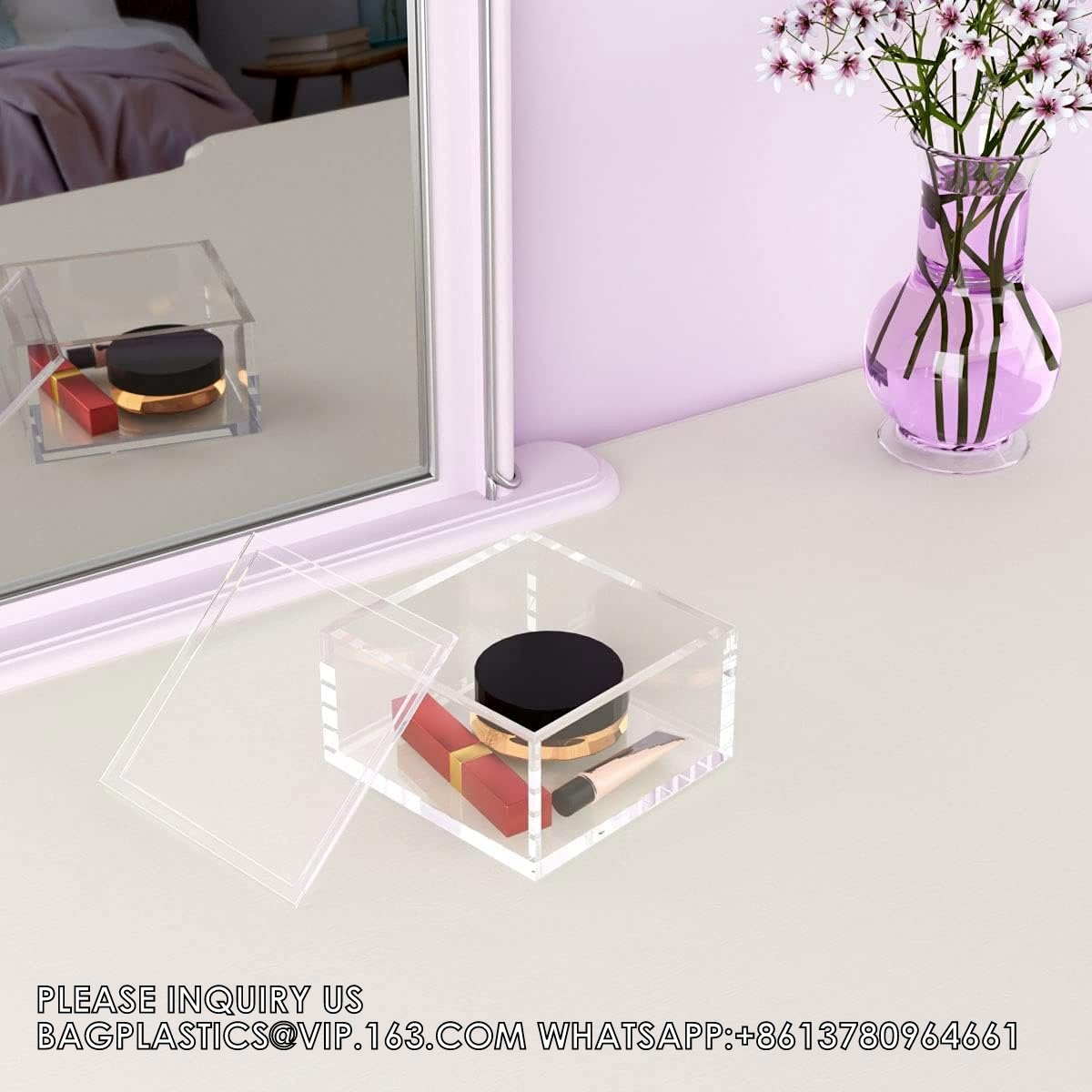 Clear Box Square Container To Hold Staples, Highlighters, Adhesive Tape, Paper Clips, Stamps, Stackable Mult-Purpose