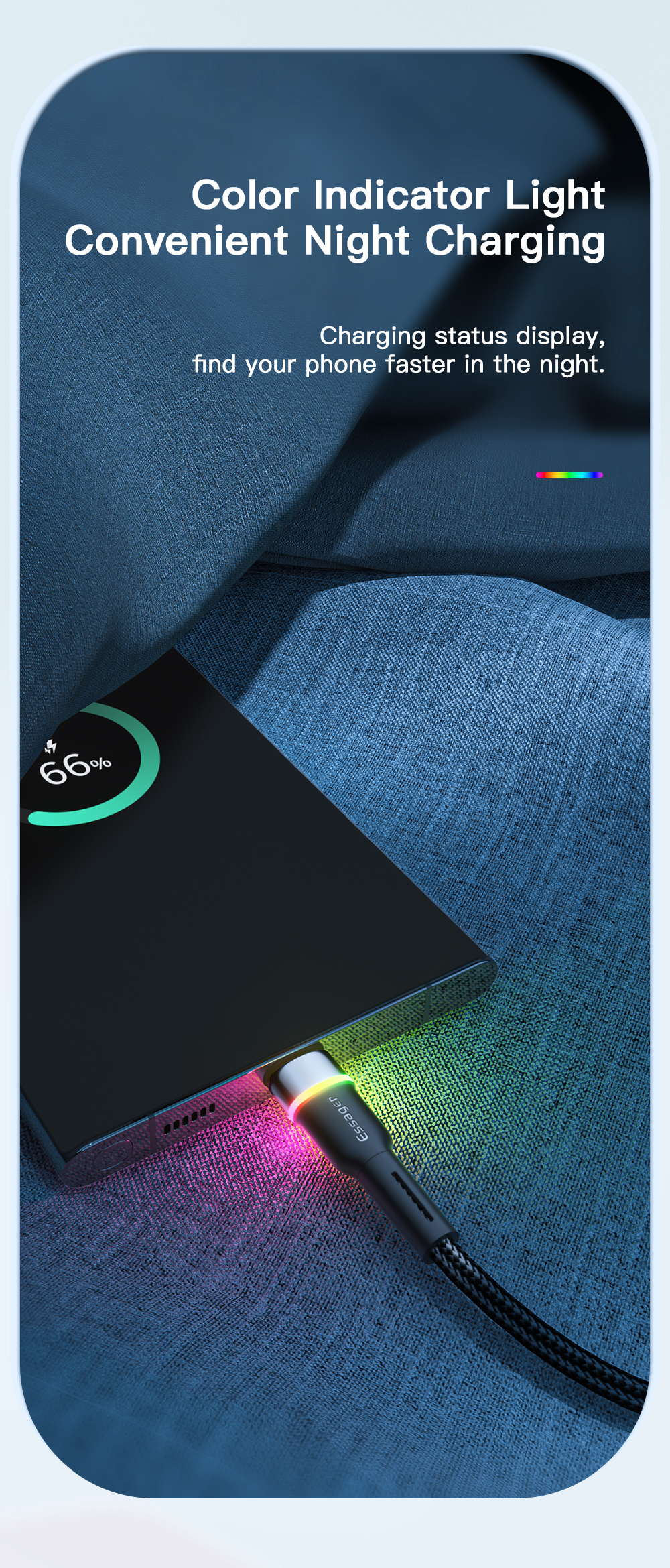 Color Indicator LED Light USB A To C Cable Fast Charging 3A USA Stock