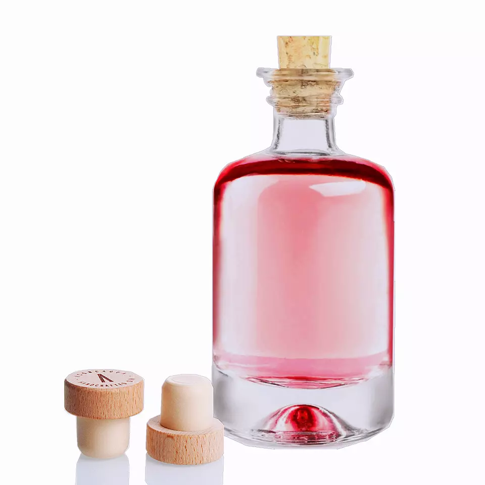 Clear Empty Short Alcoholic Gin Liquor Bottle With Cork Stopper for Glass Products