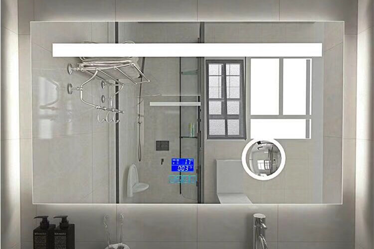 Customized frameless Mirror Smart Touch Screen Mirror Lighted Bathroom Vanity Wall Mirror For Hotel
