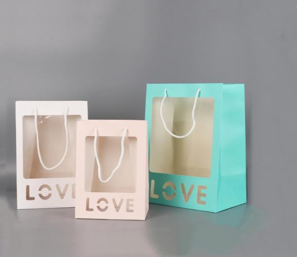 Buy cheap Stock Window Flower Lover Gift Tote Carrier Shopping Paper Packaging Bag from wholesalers