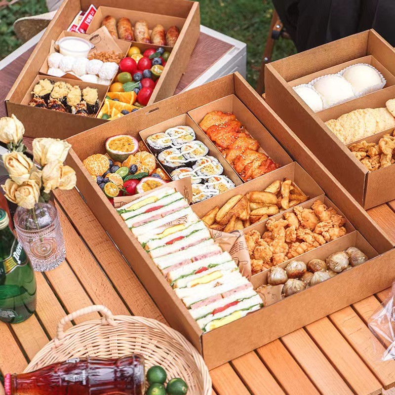 Wholesale Picnic Food Container Paper Box Packaging With Lid And Dividers