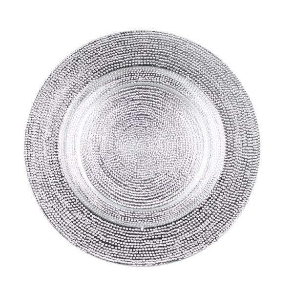 Buy cheap 33cm Smoky Color Silver Beaded Charger Plates Decorative For Wedding from wholesalers