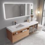 Stereoscopic Mirror Bathroom Vanity Units , Ceramic Wood Basin Cabinet