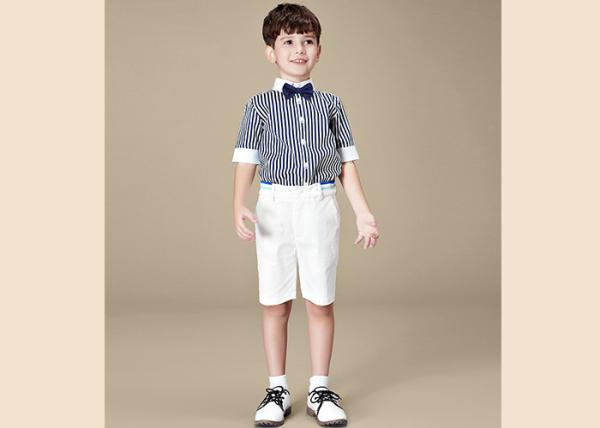Buy cheap Striped Short Sleeve Bow Tie Kids' Clothes British Student Baby Shirt Shorts Set from wholesalers