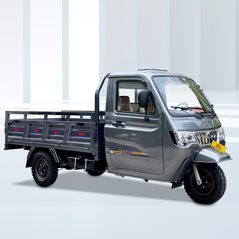 300cc Gaoline Tricycle in Gray Closed Cab Three Wheel Motorized Van For Cargo Hauling