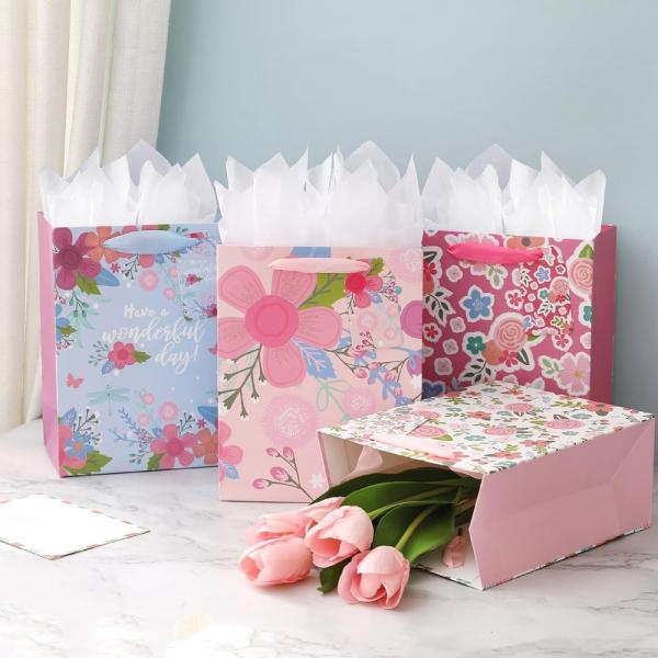 Custom Color Accepted Fashion Flower Printing Fancy Shopping Paper Bags For