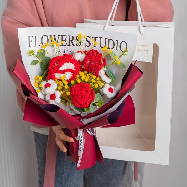 Buy cheap 40x30cm Carnation Knitted Yarn Bouquet Beautiful Mother's Day Present from wholesalers
