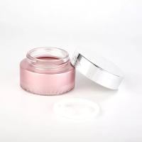 Buy cheap Pink Color Painting Glass Cosmetic Jar 50g Silver Screw Up Cap For Skin Care product