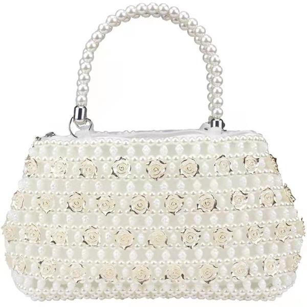Buy cheap White 6mm Pearl Clutch Handbag Hand Woven Gold Rose shape OEM ODM from wholesalers
