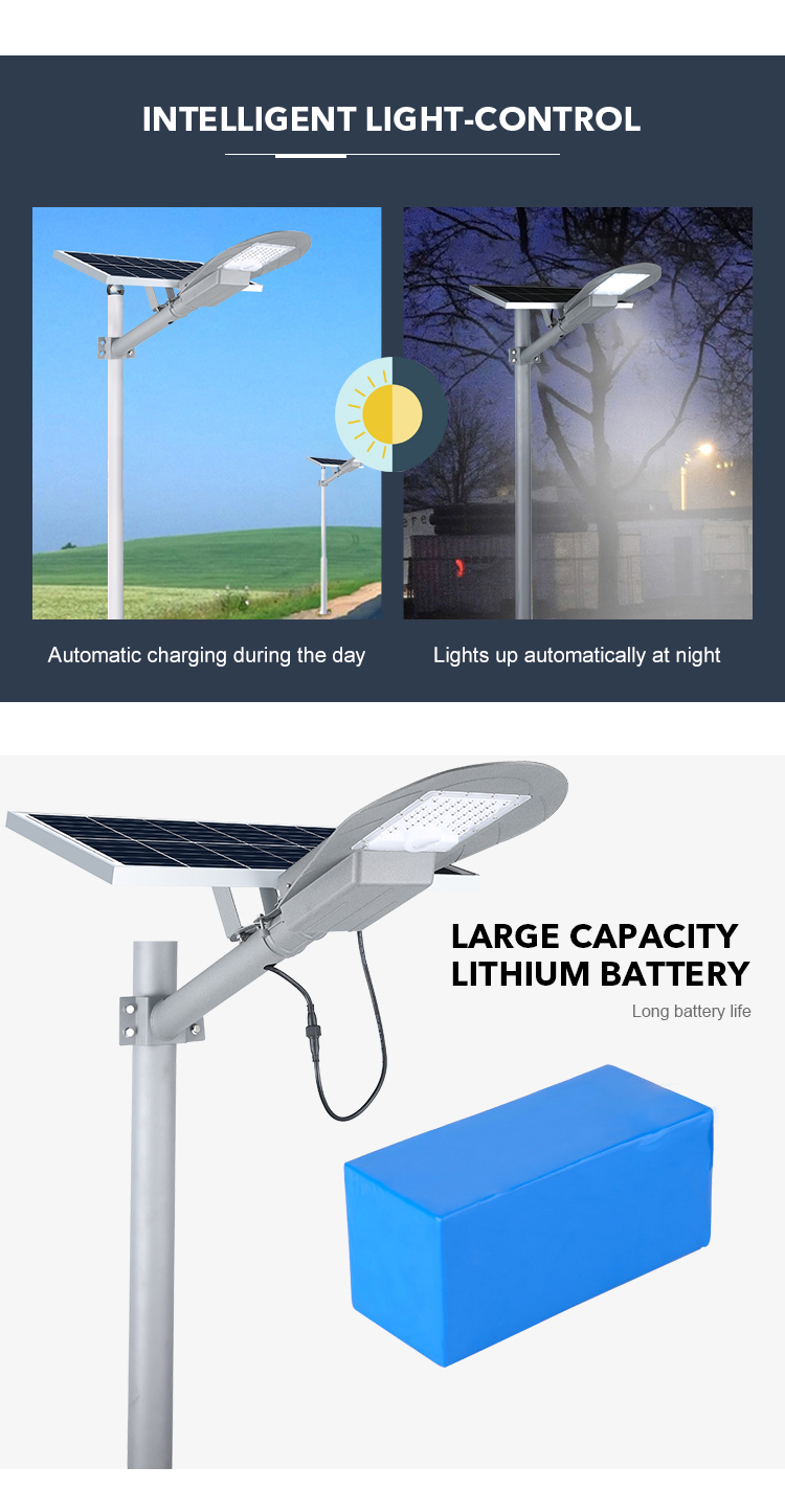 50watt Split Type LED Outdoor Solar Street Light Dusk To Dawn With Remote Control