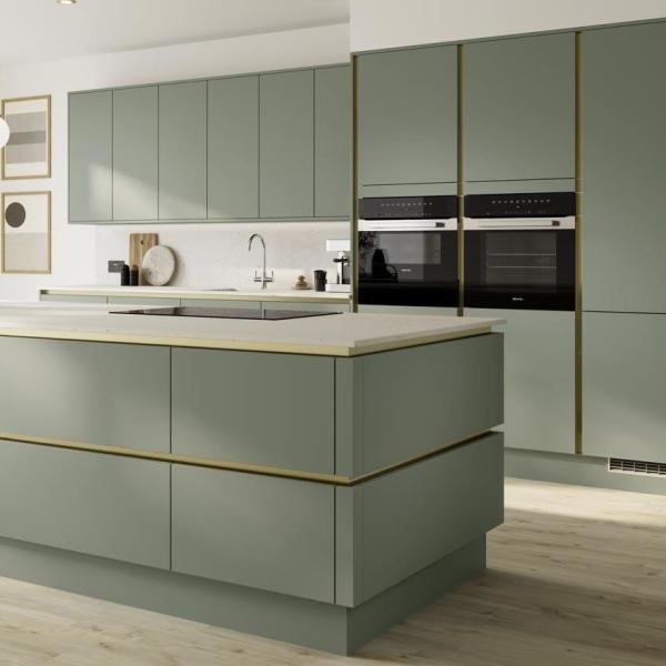 Buy cheap Modern Matt Handleless Green Kitchen Design Unit Cabinet Door Modular Lacquer Kitchen Cabinet from wholesalers