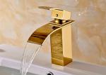 Golden Waterfall Spout Bathroom Sink Faucet ROVATE Single Handle Classic Style