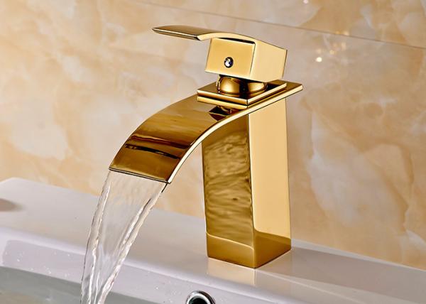 Buy cheap Golden Waterfall Spout Bathroom Sink Faucet ROVATE Single Handle Classic Style from wholesalers