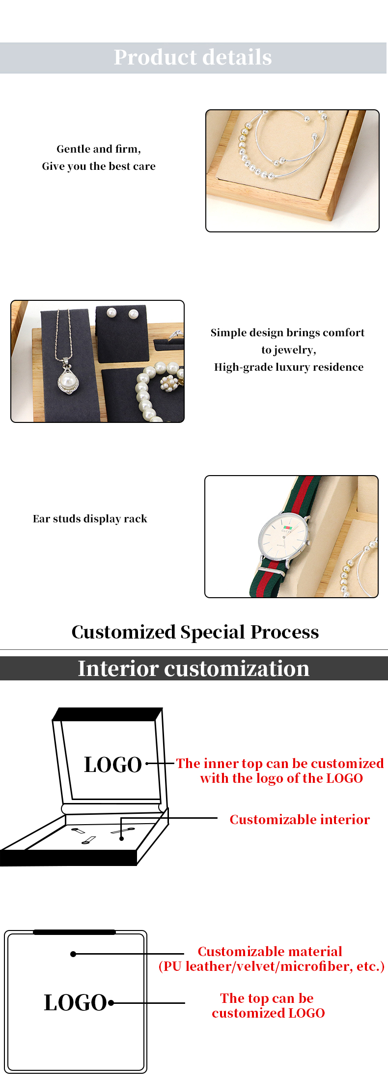 Multipurpose Wooden Luxury Jewelry Display Tray for Watch Pendant Ear Studs