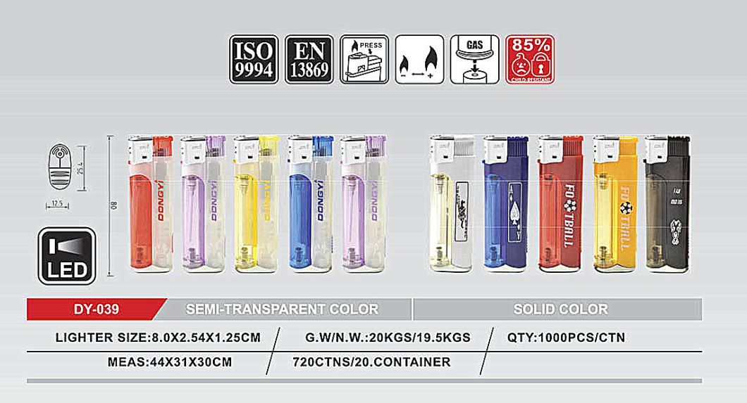 Hunan Dongyi 2021 High Quality EUR Standard Plastic Electric Cigarette Electric Lightern with LED Light Children Resistance