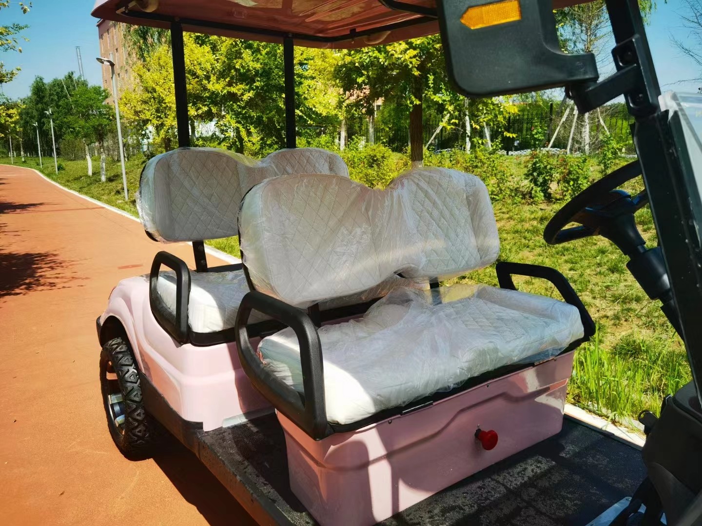 Pink Color 4 Seater Golf Cart Wheelbase 1630mm AC Motor 3.5 KW Ground Clearance 180mm