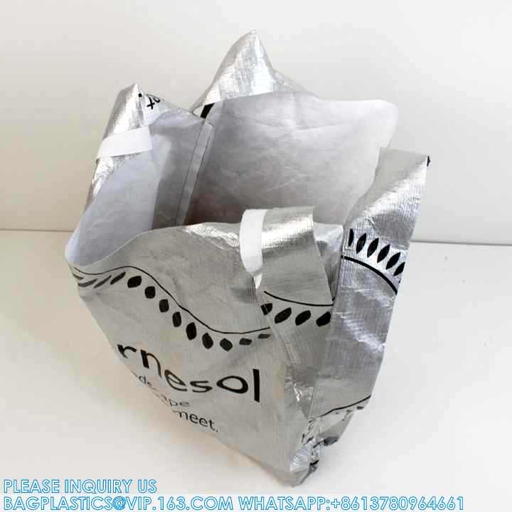 Tote Shopping Bags, Foldable Large Capacity Custom Logo Dupont Paper Shopping Vest Bag Tyvek T-Shirt Tote Bag