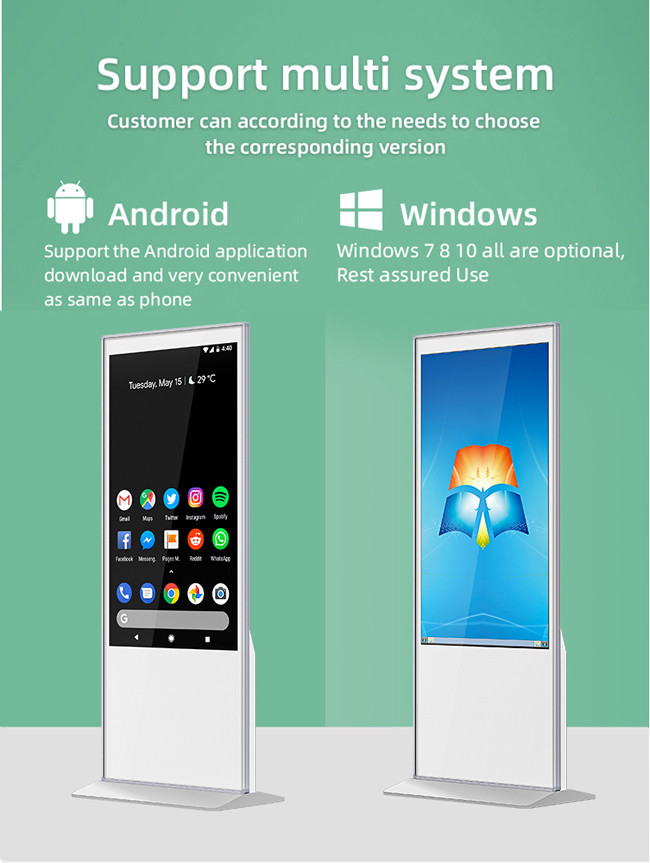 Interactive 65 Inch Digital Signage Vertical Display Windows 10 OS