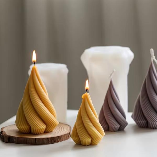 Unique Aesthetic Ribbed Swivel Home Decor Spiral Dinner Wax Silicone Candle