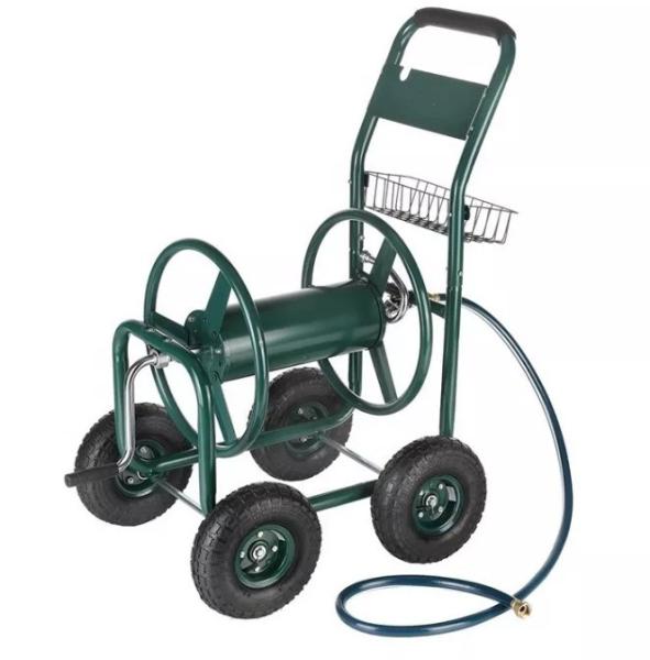 360-Degree Rolling Stainless Steel Garden Watering Hose Reel Cart for Convenienc