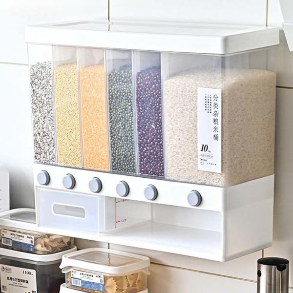 Buy cheap Transparent Wall Mounted 6 Grid Cereal Dispenser With Measuring Cup from wholesalers