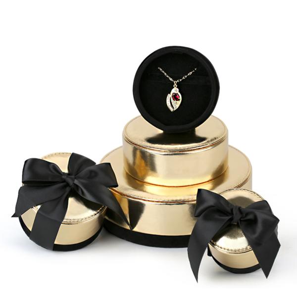 Buy cheap Round Champagne Gold Fancy Jewelry Box With Ribbon PU Leather Chipboard from wholesalers