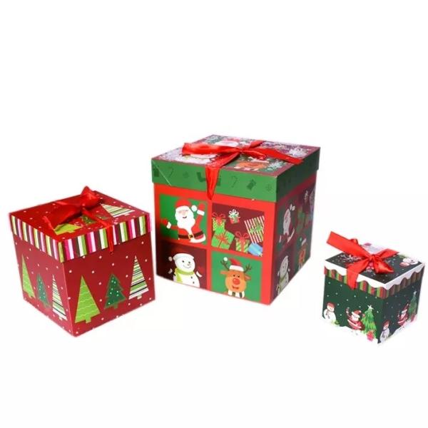 Buy cheap Lid And Base Christmas Cardboard Gift Boxes Christmas Decorations Box With Ribbon from wholesalers