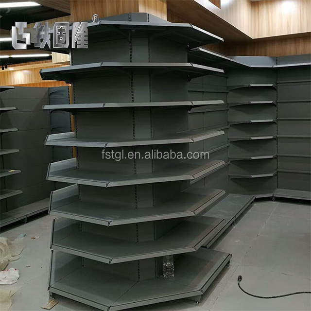 Medium Duty Double-Sided Supermarket Rack with 1-7 Layers Metal and Wood Material