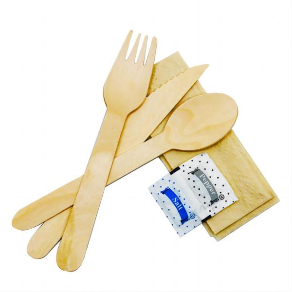 Buy cheap 160 mm 100% biodegradable disposable natural wooden knife fork spoon napkin pepper with salt set for home and kitchen from wholesalers