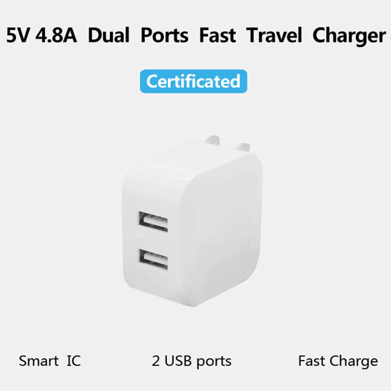 24W Double USB Power Adapter 5V 4.8A Folding Plug Dual USB Home Charger
