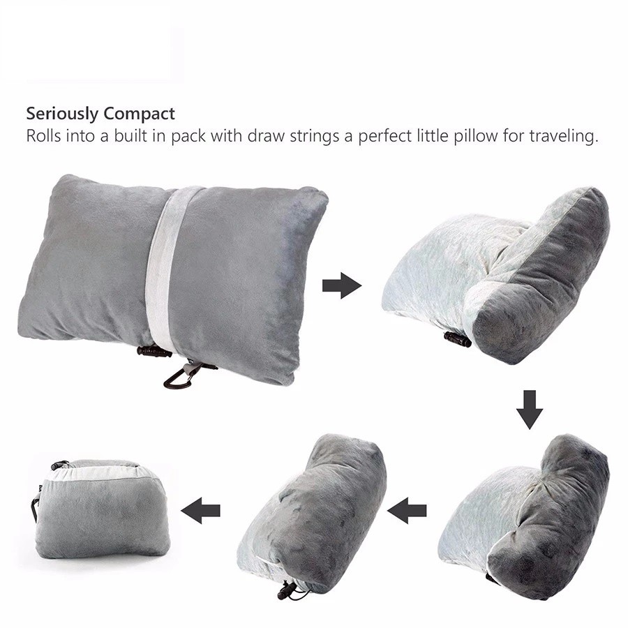 Portable Memory Foam Neck Pillow , Grey Large Memory Foam Pillow Velour Fabric Case