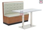 High Ribbed Leather Upholstered Banquette Seating Wood Wall 38'' With Upright