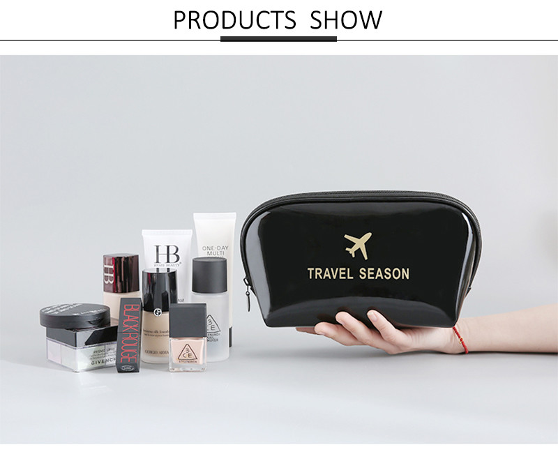 Large Capacity Zipper Travel Shiny PU Makeup Bag