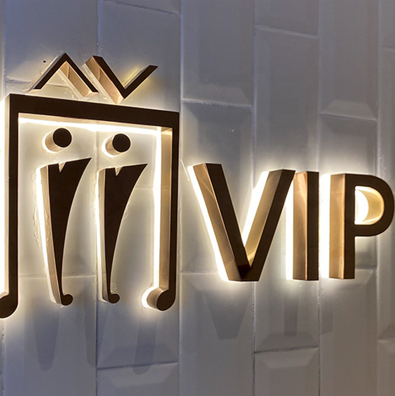 LED Light Source Stainless Steel Gold Color Backlit Letter Sign