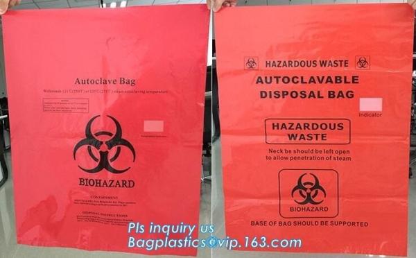 biohazard red color disposable plastic medical bags, Autoclave Biohazard Bags