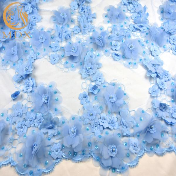 Buy cheap Custom Dress 3D Flower Lace Fabric Material Nylon With Beaded Embroidery from wholesalers