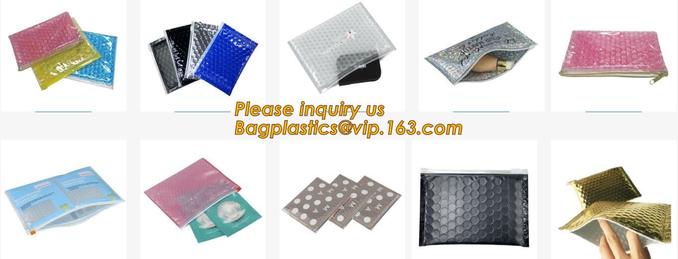 Cosmetic Pink Slider Padded Bag/Holographic k Bag With Bubble,Holographic Metallic Zipper Bubble Bag/Slider Padded