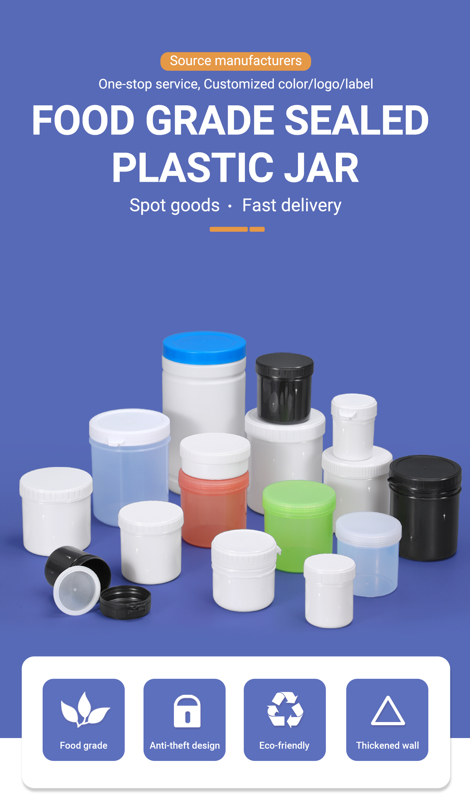 1L Wide Mouth HDPE Plastic Jar Container for Drinking Honey Snack Packing Screw Cap
