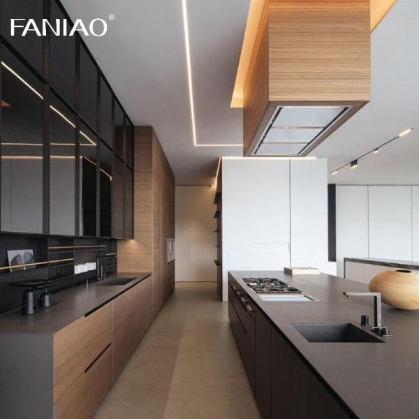Buy cheap Modern Black Gloss Melamine Kitchen Cabinets with Panel Hinge Faucet Drawer Basket Villa Kitchen Cabinets from wholesalers